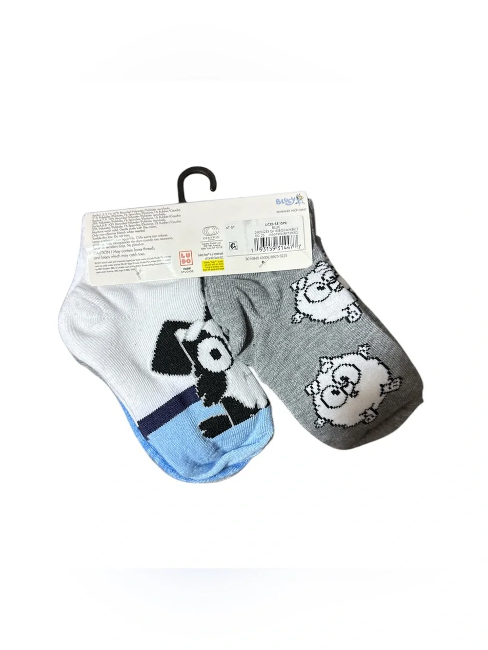 BLUEY BBC KIDS Cartoon Ankle Socks Pack - Blue, White, Gray Sz 4T-5T